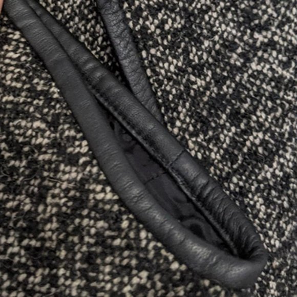 ⚜️ EILEEN FISHER ⚜️ sz L black tweed & leather lighter coat jacket transitional - Picture 9 of 11
